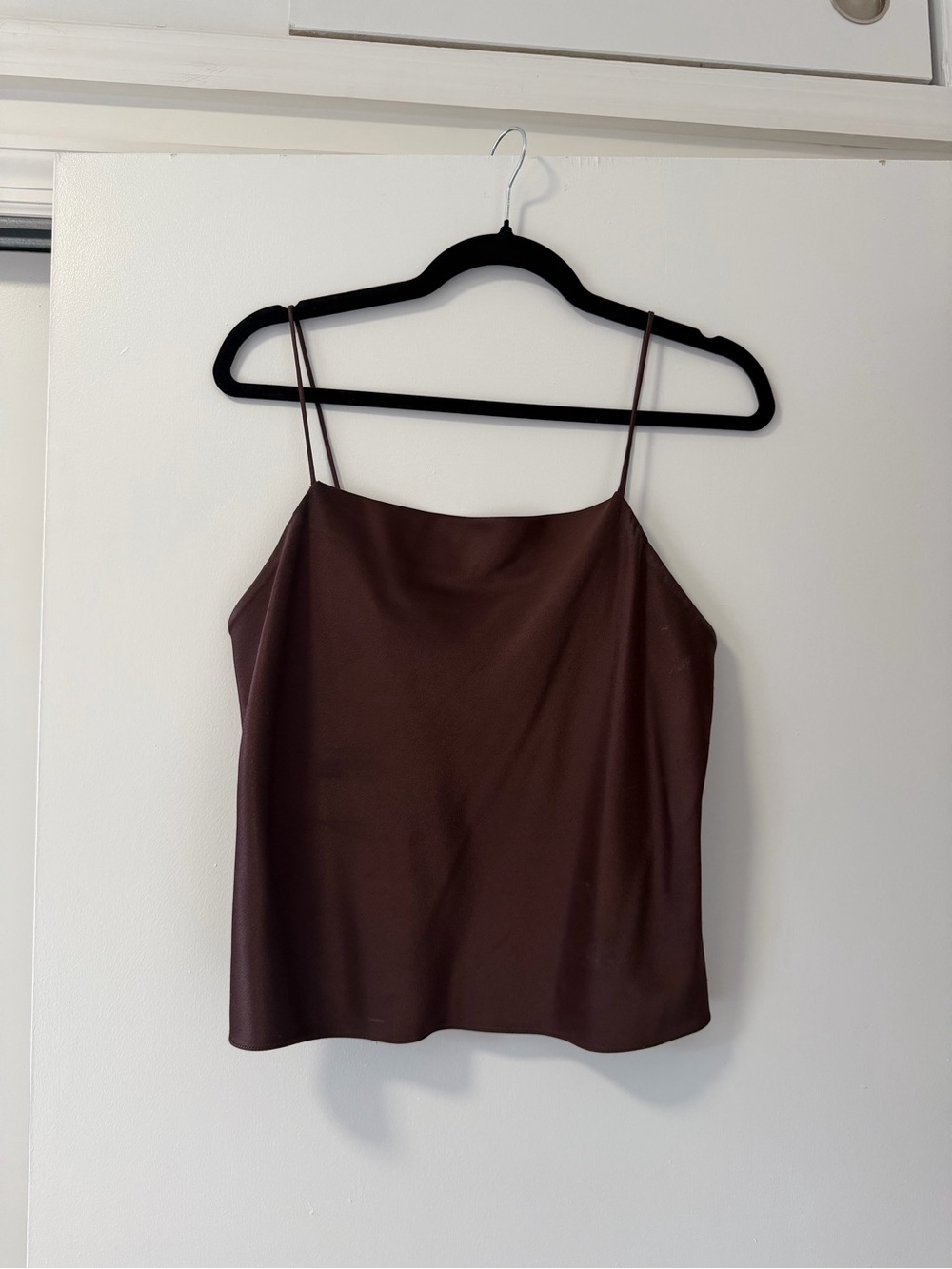 Alice + Olivia Classic cowl neck tank top in maroon/dark mauve